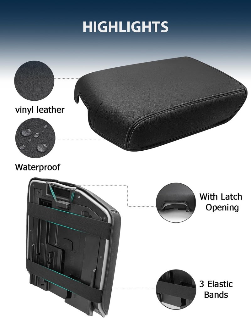 Eaglecover Center Console Cover for Toyota Tundra Accessories 2007-2013 & Toyota Sequoia 2008-2022, Vinyl Leather Car Armrest Protector, Anti-Scratch, Black Gray Stitching - Image 5
